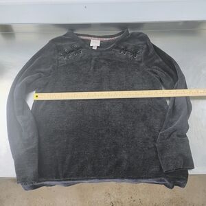 Knox Rose Women's Black Sweater with Lace-Up Detail Floral Inner Band